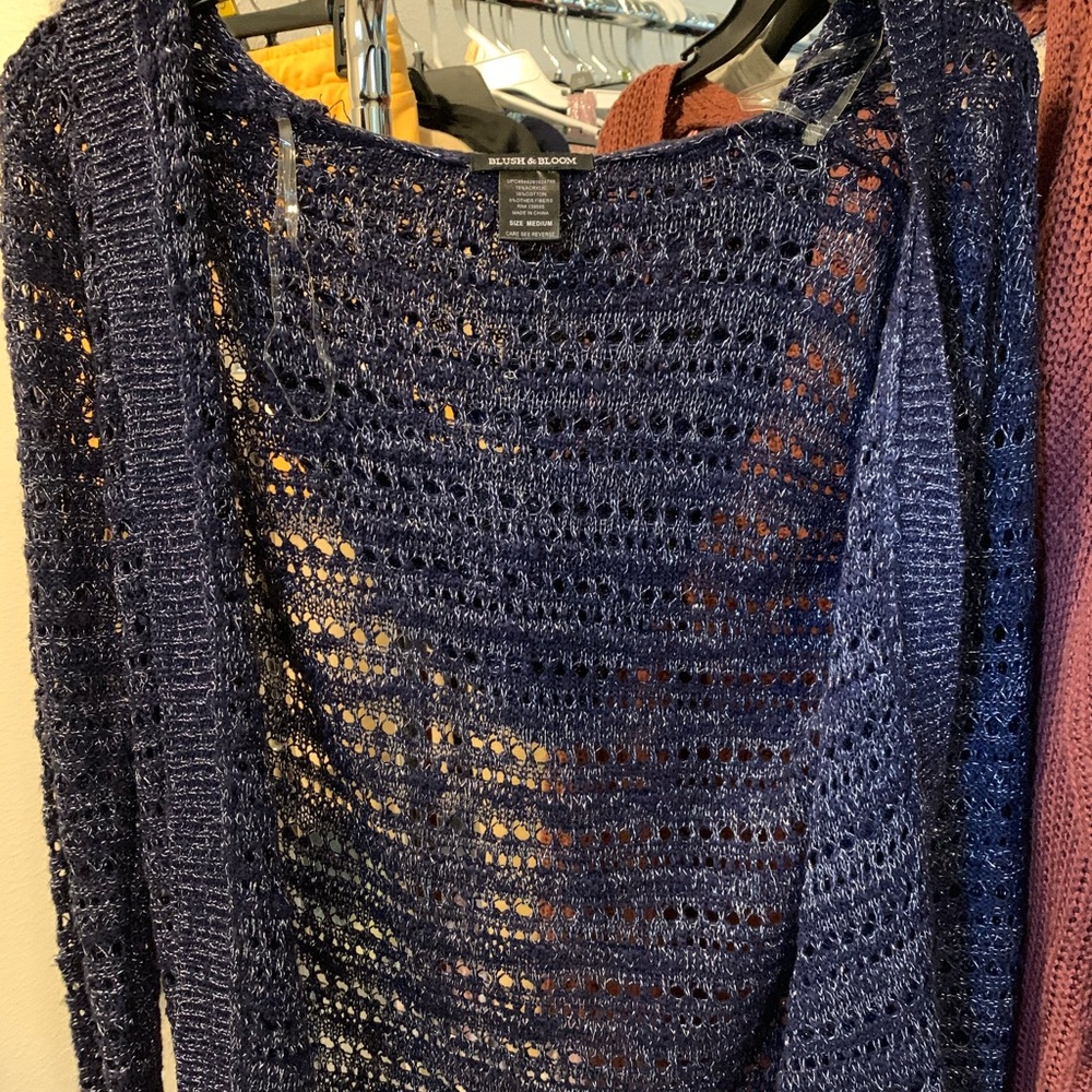 Navy Blue Sparkly Cardigan with Hood